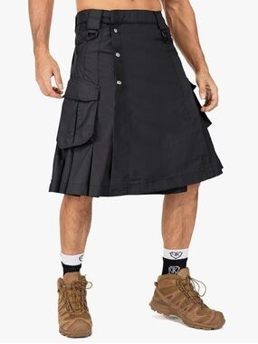 KILT Utility Men's Traditional Scottish Highland Size 34 Black Cargo Tactical